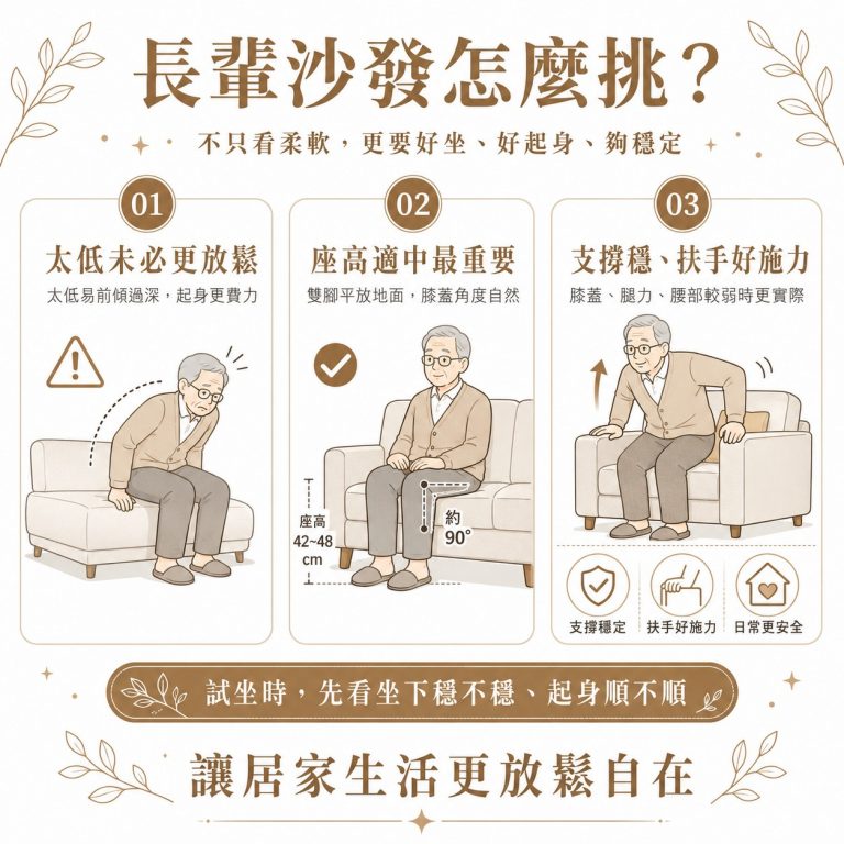 大漢家具提醒,如果家裡有長輩,在挑選沙發時要特別注意長輩是否好起身、坐久能不能保持舒服