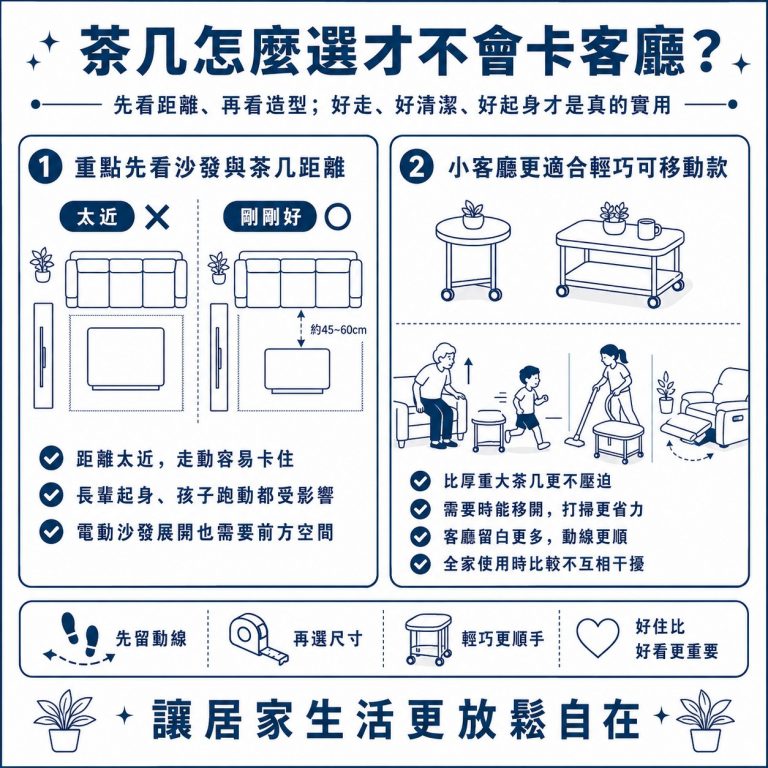 大漢家具提醒,小坪數家庭在選擇茶几時,可以盡量選輕巧可移動的款式,方便打掃也不容易阻礙動線