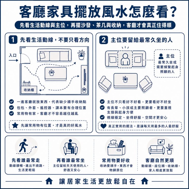 大漢家具提醒,客廳家具擺放風水首先要注意的就是常用物品有沒有固定的地方可以擺,以及主位有沒有留給最需要的人