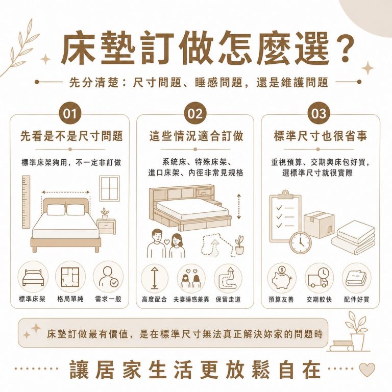 大漢家具提醒,不是每個人都需要訂做床墊,評估時可以先確認家中家具大小尺寸,再確定是否需要訂做床墊