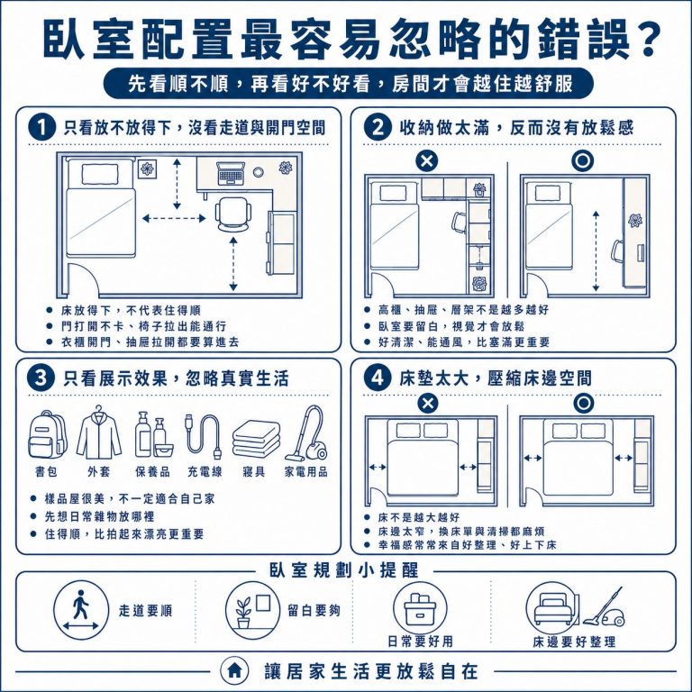 大漢家具提醒，以上幾個是一般家庭在處理臥室風水配置時常會有的錯誤，可以事先避免