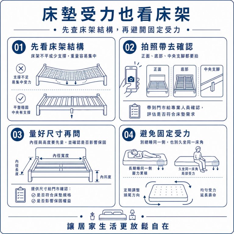 大漢家具提醒，體重較重者在選擇床墊時，也要一併確認床架是否適合，以免將床架問題誤認成床墊問題
