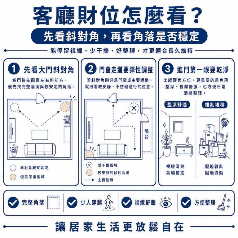 大漢家具提醒，客廳財位雖然傳統上說是在斜對角，但重點還是進門的感受