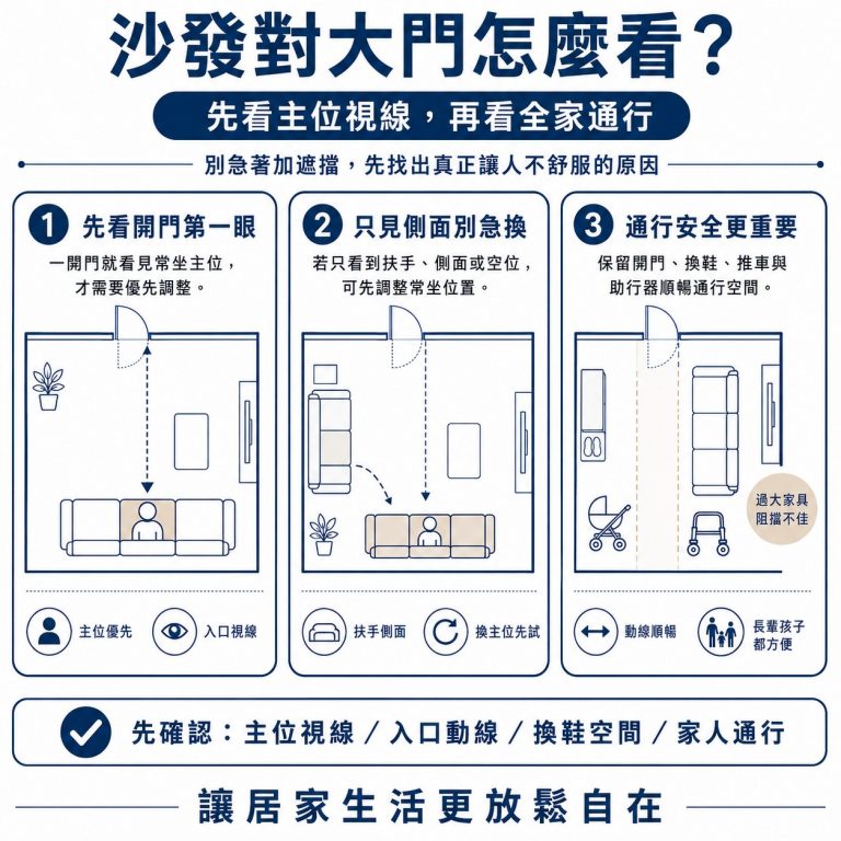 大漢家具提醒，沙發對大門不是一定要更換沙發或改變格局，要看主位是否被影響決定