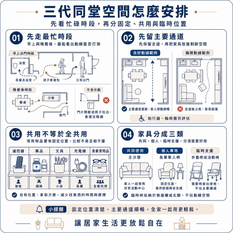 大漢家具提醒,三代同堂空間要選家具,應該要先確認家人活動的空間以及每個人需要的收納