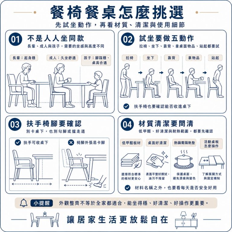 大漢家具提醒,餐椅餐桌挑選時,一定要以實際使用情形測試,也要考慮到不同使用者的需求