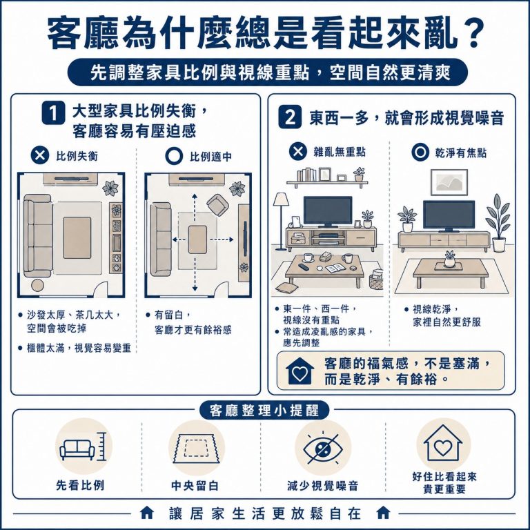 客廳風水禁忌首先要避免的就是過於雜亂、動線不順,除了在風水上有顧慮以外,平常生活就會不順,自然越住越不舒服