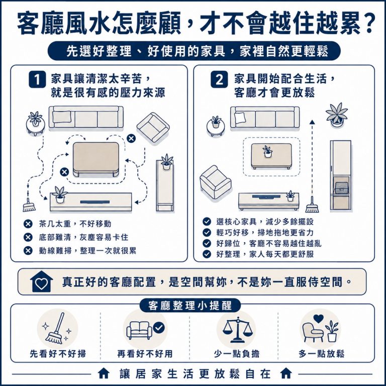 大漢家具提醒,如果客廳的家具清潔上很不方便,那自然久了就會覺得越弄越累,所以要挑選能配合清潔的家具