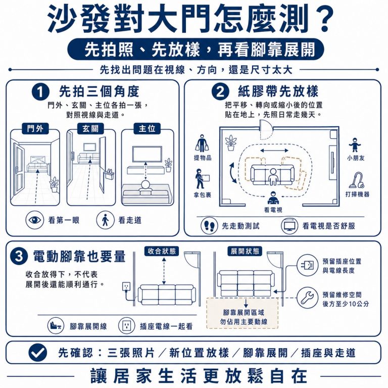 大漢家具提醒，碰到沙發對大門的狀況時，可以用以下幾種方法確認是否要處理