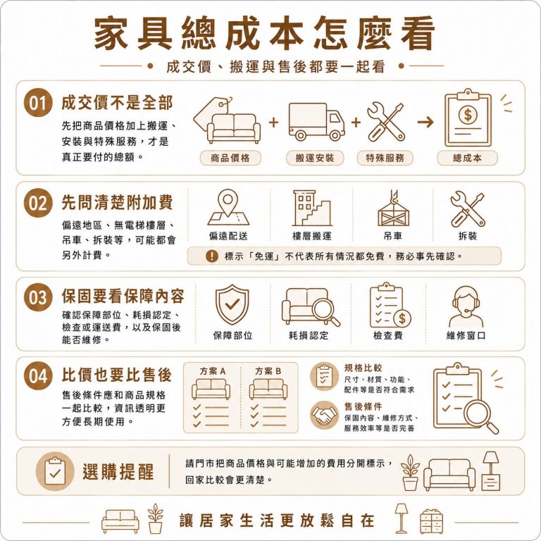 大漢家具提醒,比較家具價格時,也應考慮到配送與安裝,與後續使用的維修保固費用