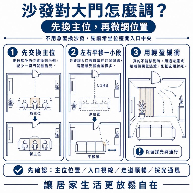 大漢家具提醒，碰到沙發對大門時，可以用這三種方式處理