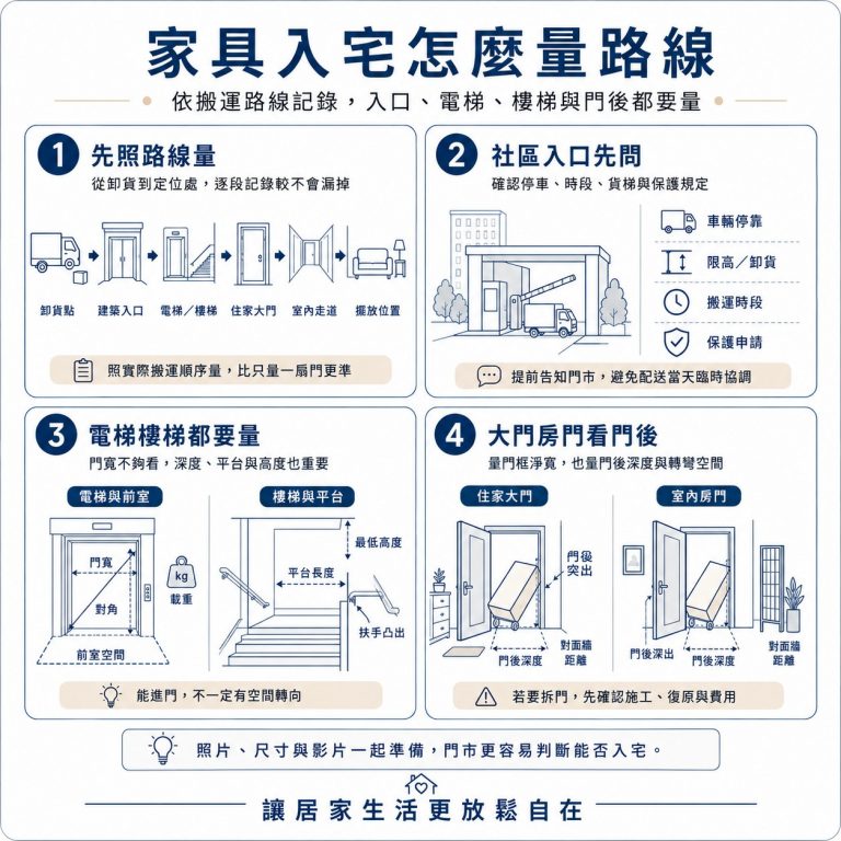 大漢家具提醒，家具入宅時，從卸貨處到進門後的尺寸都要確認