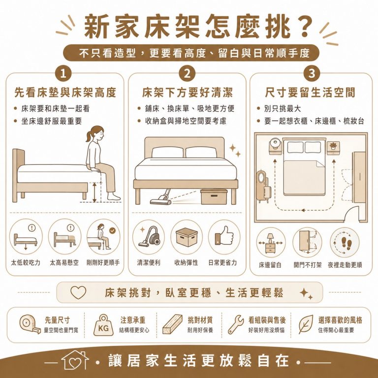 大漢家具提醒,床架尺寸要配合床墊厚度,也要先想到床架放進臥室後,剩下的空間有多大