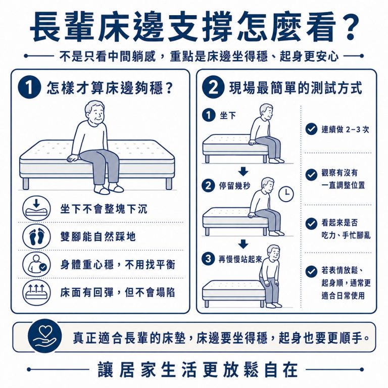 大漢家具提醒,在為長輩挑選床墊時,一定也要注意床邊的支撐力