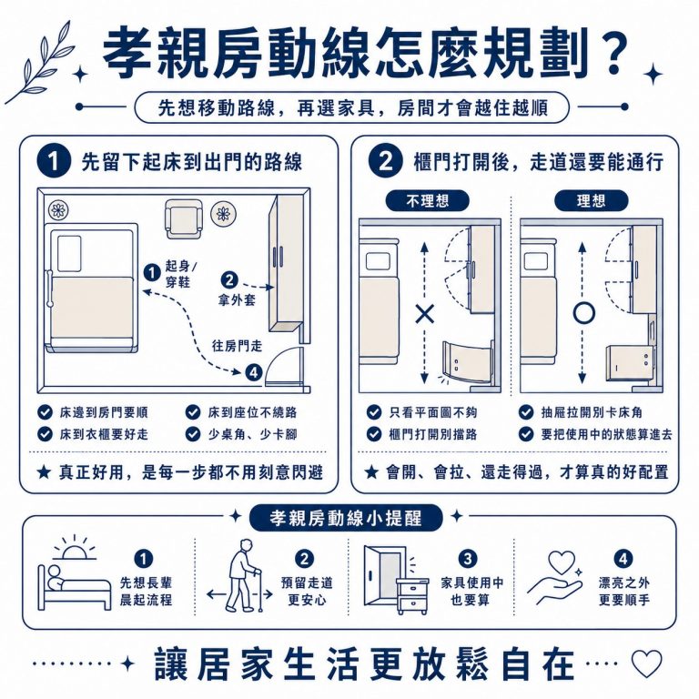 大漢家具提醒,在規劃孝親房家具時,一定要先確認動線沒有阻礙
