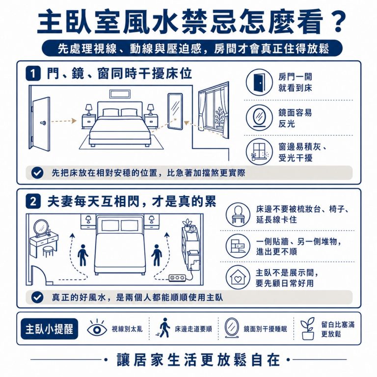 大漢家具提醒，主臥室風水禁忌最先要處理的就是視線、動線、收納