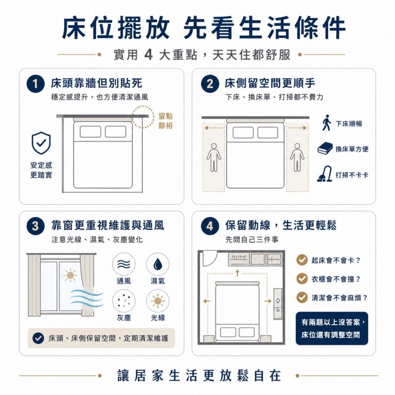 想知道床位如何擺放,可以看這四個條件