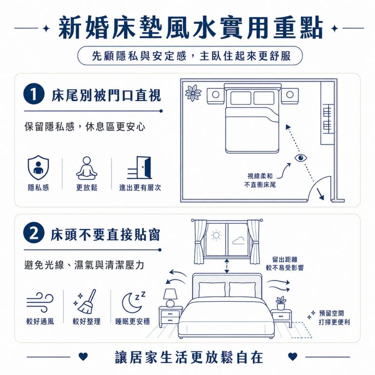 大漢家具提醒,新婚床墊風水要注意床尾不要一進門就被看光,也要注意床頭不要直接貼著窗戶