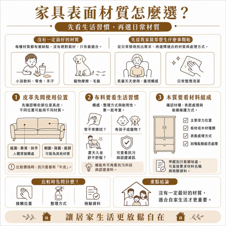 大漢家具提醒,不同材質適合不同家庭,在挑選家具時,應依家中狀況選擇需要的材質