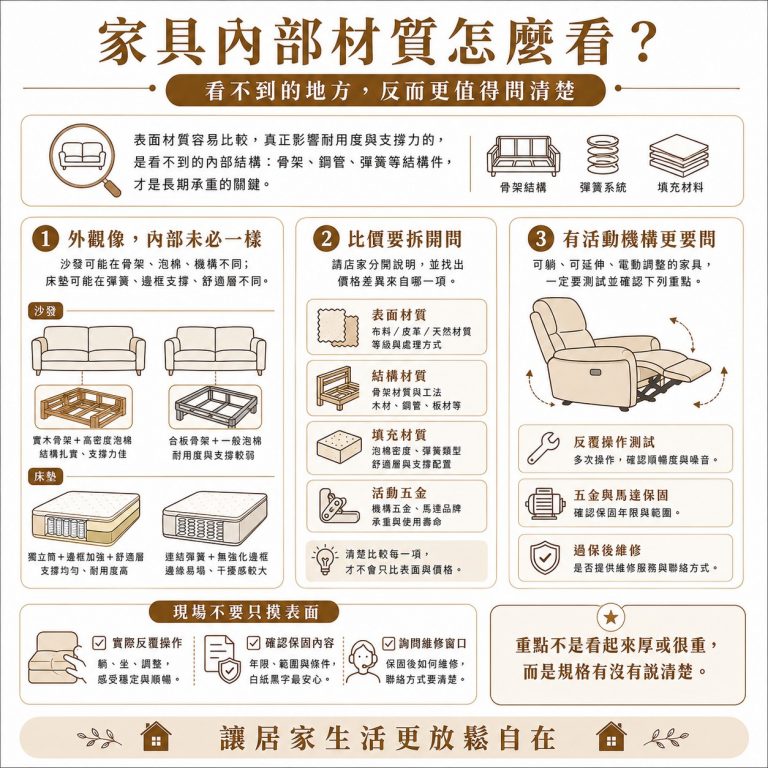 大漢家具提醒,即使外觀相同,家具內部材質還是可能不一樣,在挑選時要多方測試