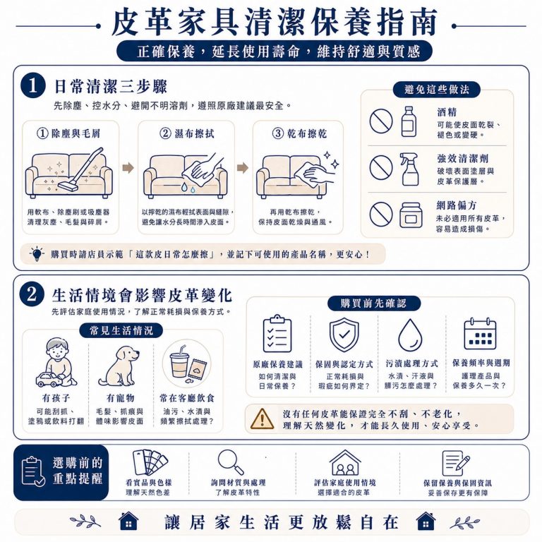 大漢家具提醒,在清潔保養皮革家具時,應遵守這些方式