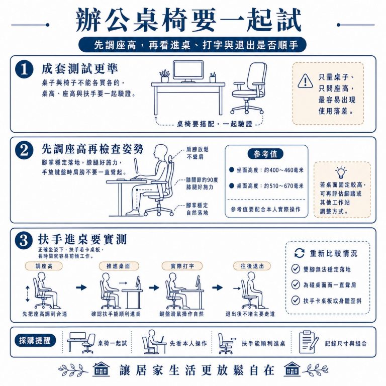 大漢家具提醒,辦公桌椅要一起測試,以免出現買了不適合的狀況