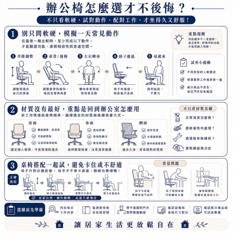 大漢家具提醒,挑選辦公椅時,最好能模擬一天中常會做的動作,才能確認是否合適