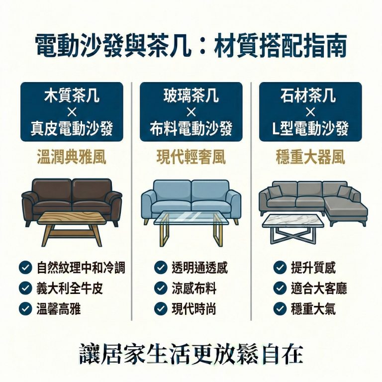 大漢家具提醒，不同大小、不同材質的電動沙發，適合搭配的茶几也不同，如果有疑問，可以詢問大漢家具門市專員