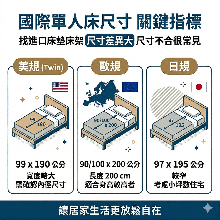 大漢家具提醒，如果是購買進口品牌的床墊，要注意床墊尺寸是否與台灣常見的不同