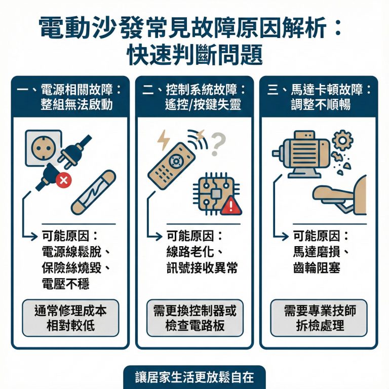 電動沙發故障常見原因主要有這幾個，依狀況不同處理難度也不一樣
