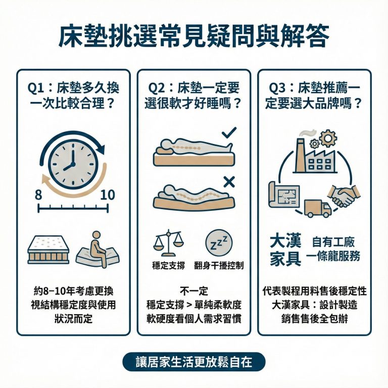 大漢家具自有工廠直營，獨立筒床墊從製造售後一條龍服務，因此成為許多人最推薦的床墊品牌
