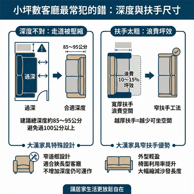 小坪數客廳因為空間小,在挑選電動沙發時更要注意扶手跟座深