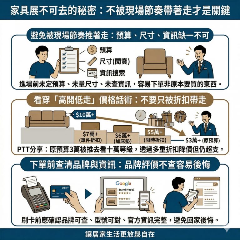 大漢家具提醒,消費者到家具展之前一定要做功課,以免被折扣心理影響