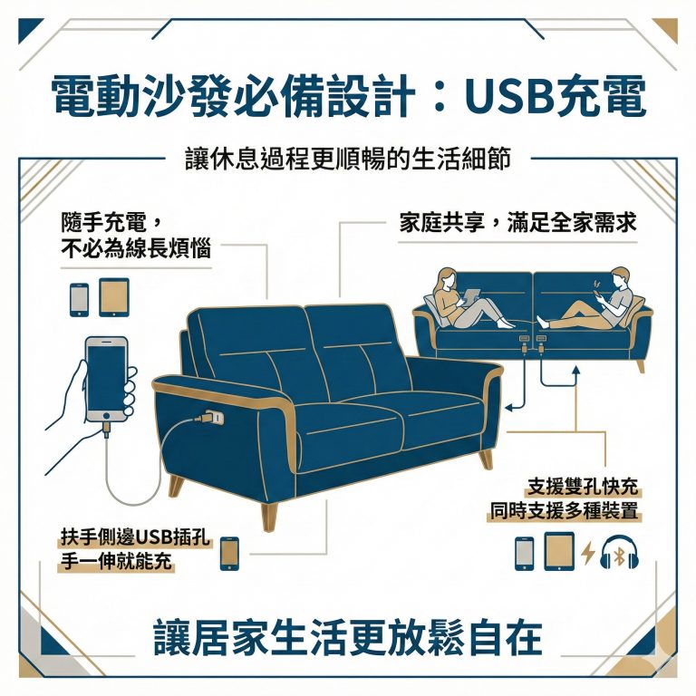 大漢家具電動沙發USB的充電孔設計讓你使用起來很方便，還可以全家共享