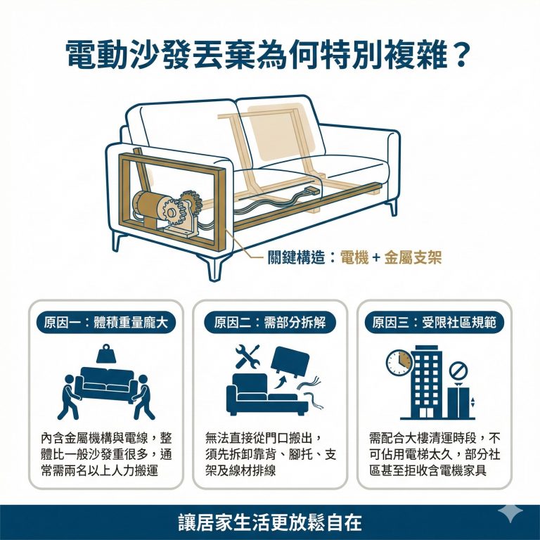 要丟棄電動沙發主要有這三個困難的地方需要克服