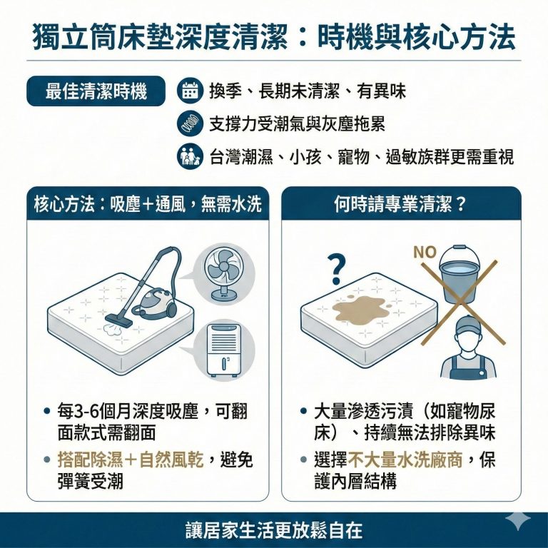 大漢家具建議，若無明顯污漬或弄髒，可以三到六個月再吸塵一次，如果真的不小心碰到孩子尿床、寵物亂尿尿等狀況，也應慎選清潔廠商