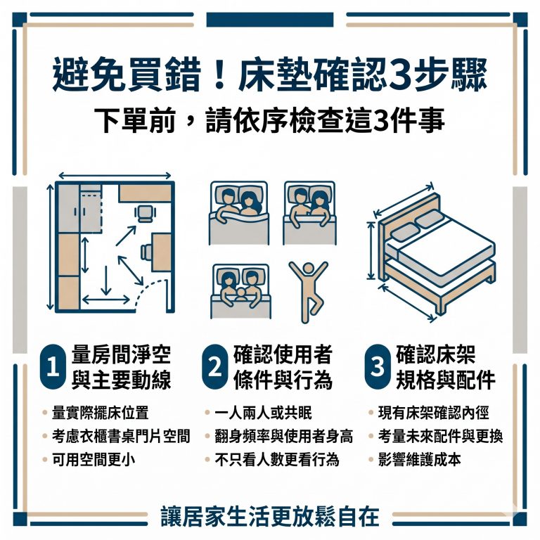 大漢家具提醒,在購買床墊前,可以再進行這三個步驟確認床墊尺寸,避免買錯的風險