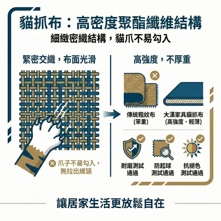 大漢家具的貓抓布工法細緻,讓貓爪勾不進去