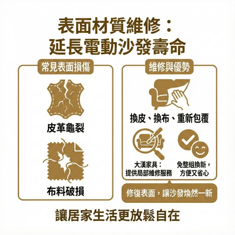 大漢家具自有產品的電動沙發，可以提供局部維修服務，不用壞掉就直接整張換新