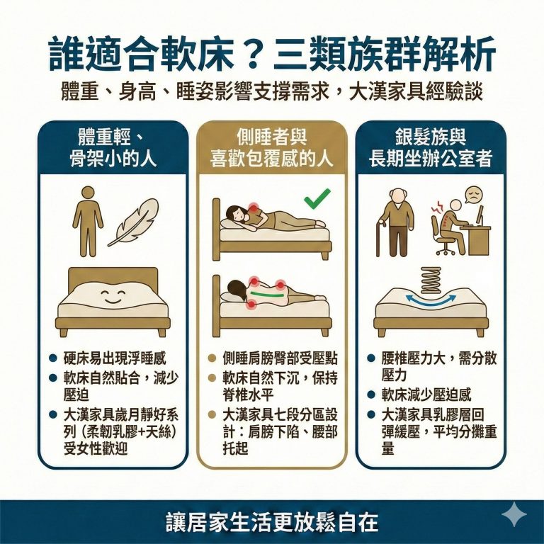 大漢家具建議，這三類人可以考慮睡軟床會比較舒服