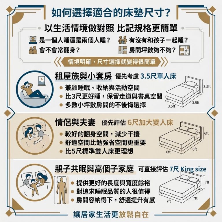 大漢家具提醒,在挑選床墊前,可以先用自己的生活情境評估需要多大的床墊