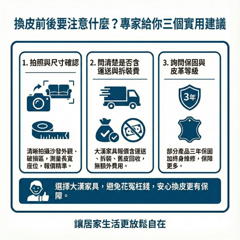 大漢家具提醒,在處理沙發換皮前後,可以注意這三件事情,以免發生糾紛