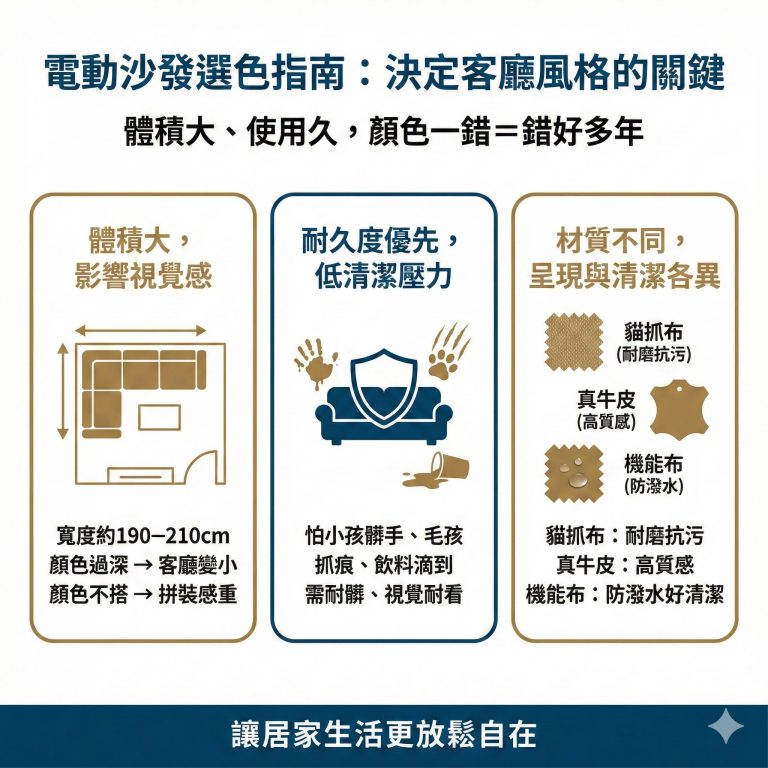 電動沙發因為是需要長久使用的產品，所以配色上一定要謹慎選擇