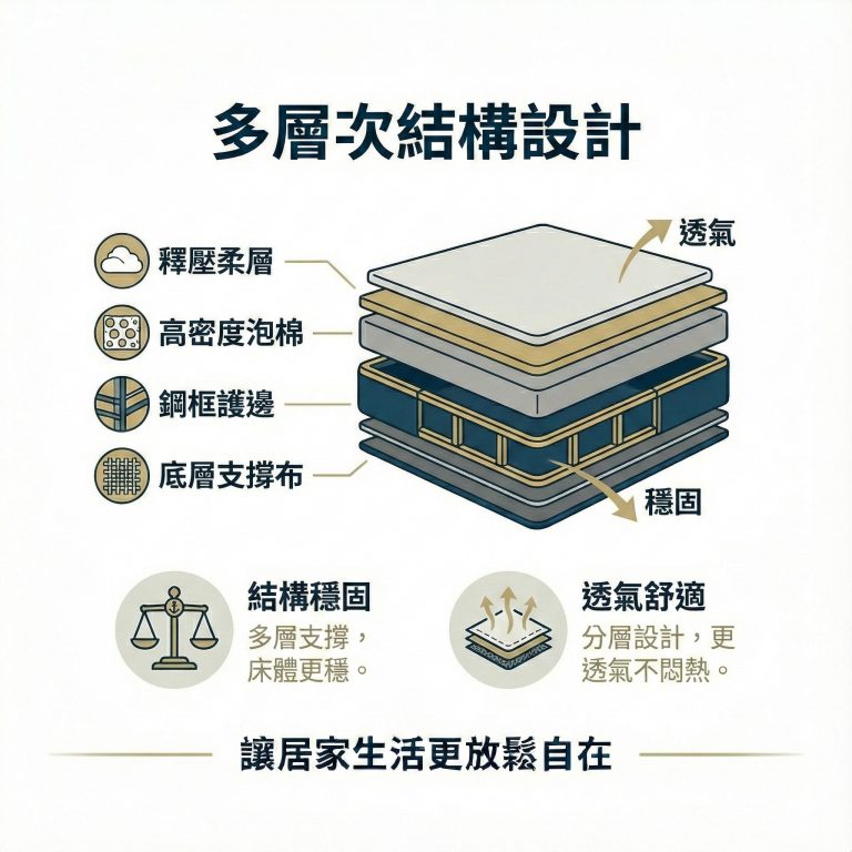 大漢家具的獨立筒床墊採多層支撐設計，讓你睡得舒服又安心