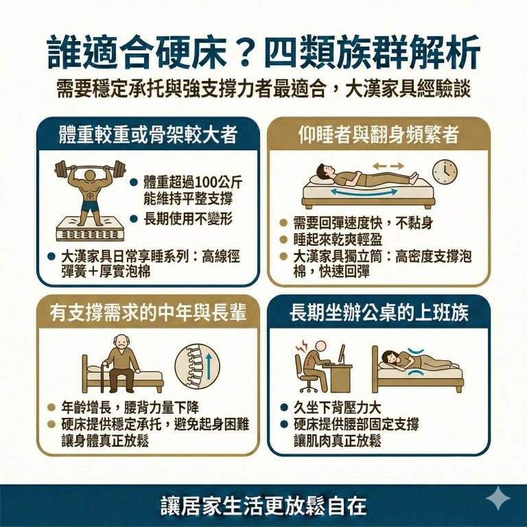 大漢家具建議,這四類人可以考慮睡硬床會比較舒服