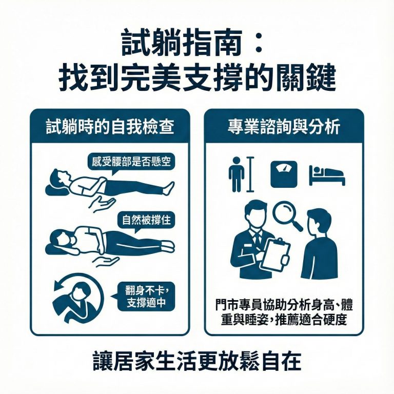 大漢家具門市現場皆有專員可以諮詢，幫助你依照試躺後的感覺及需求，選擇最適合的獨立筒床墊