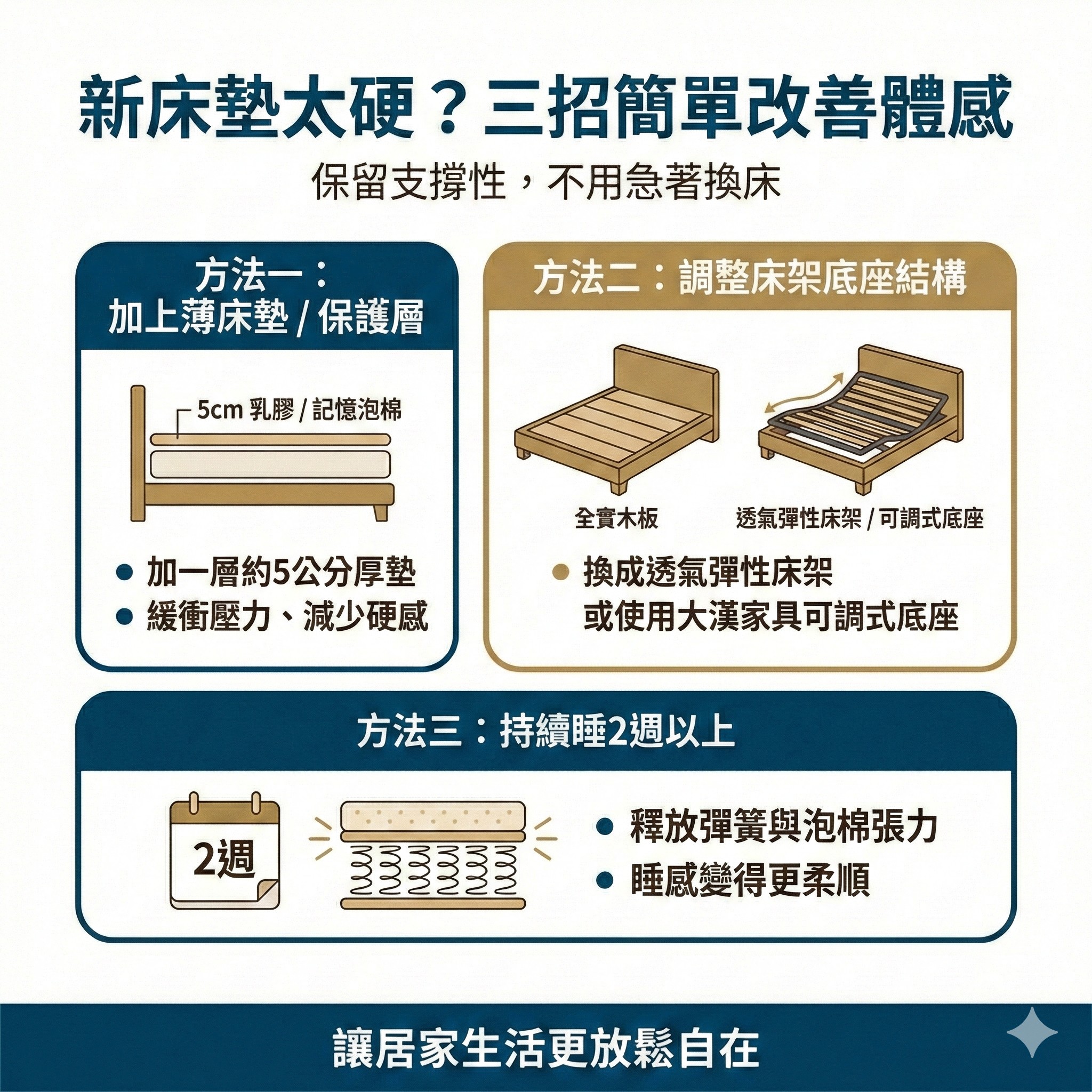 床太硬怎麼補救？5招改善腰痠，不換床也能變好睡 - 大漢家具