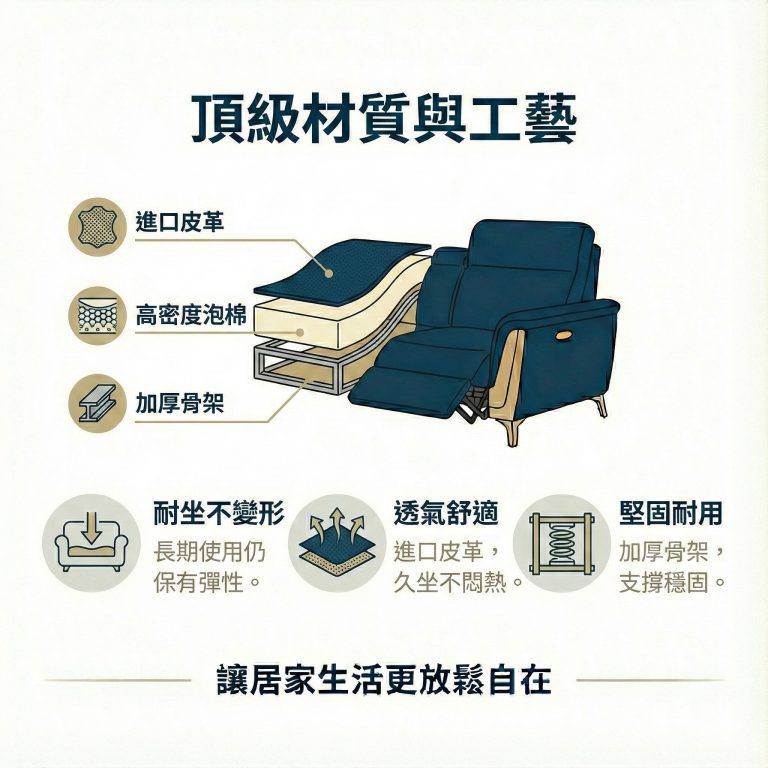 大漢家具電動沙發從內到外皆嚴選高品質材料，好坐又耐用