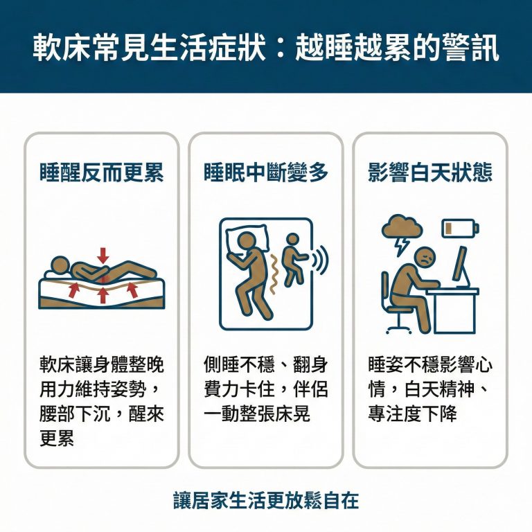 大漢家具提醒，如果長期睡在太軟的床上，可能會越睡越累，甚至可能影響白天生活