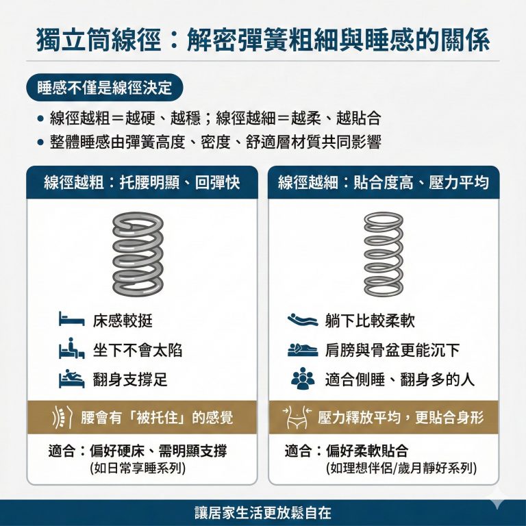 大漢家具獨立筒床墊不同線徑搭配不同設計,也可以給你不同的睡感